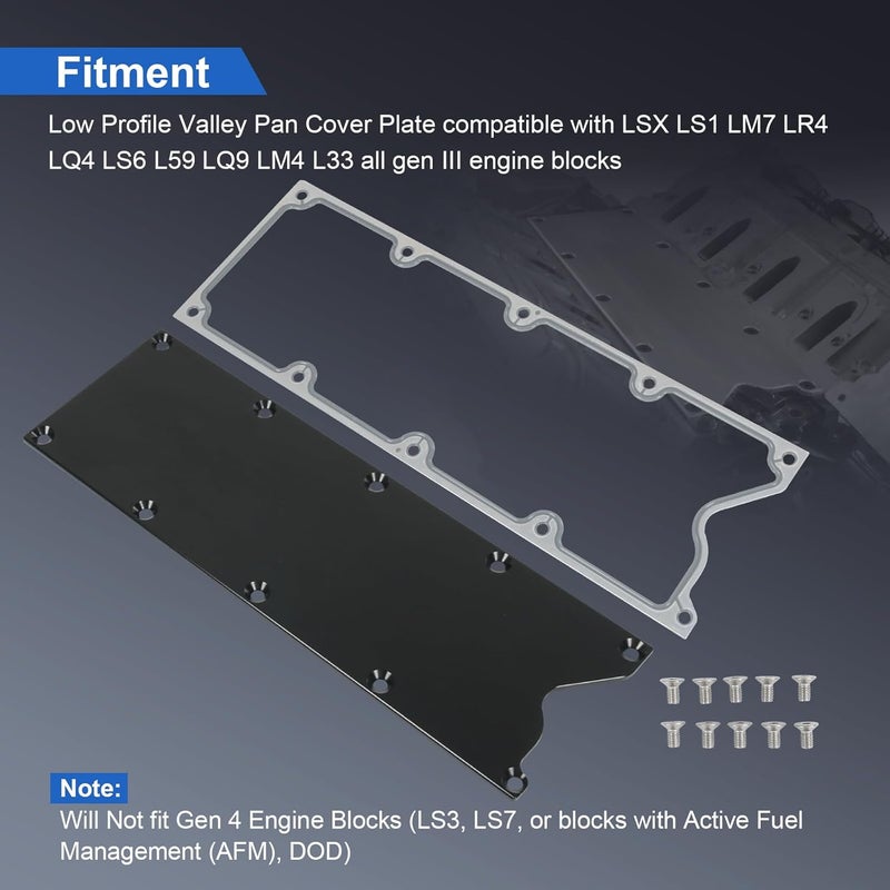 RALZAOTO LS Gen 3 Valley Pan Cover Plate Low Profile with Gasket and Seals Compatible with LSX LS1 LM7 LR4 LQ4 LS6 L59 LQ9 LM4 L33 (Black) - Image 3